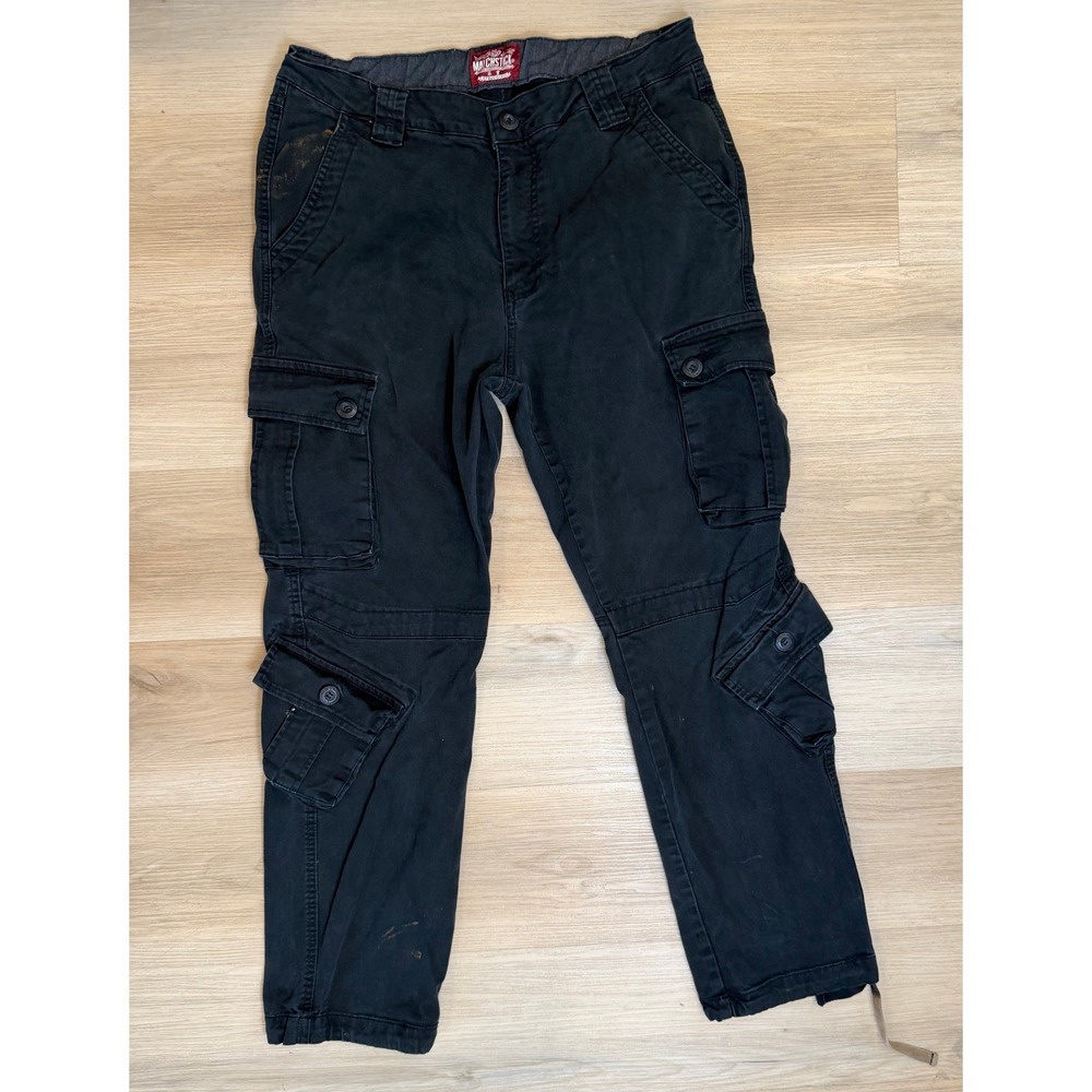 Matchstick Cargo Pant Mens 34 Utility Multi-Pocket Dark Black Distressed